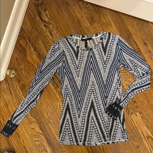Patterned Blue, Black and White Women's BCBG MAXAZRIA Top